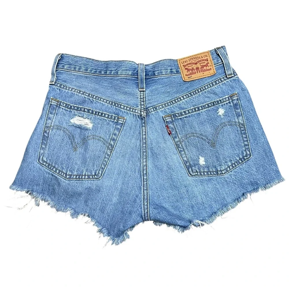 Levi's 501 Original Denim Shorts Womens 26 Blue Distressed Cut Off Festival Boho